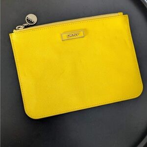 DKNY Yellow Leather Checkbook Wallet Clutch Zip Saffiano Envelope
